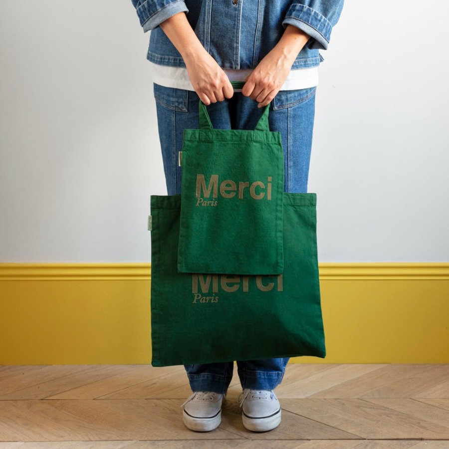 Mode Femme V01 Tote Bags Merci | Merci - Tote Bag En Coton - Vert