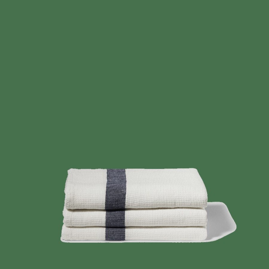 Linge De Maison 200 LINTEX Serviettes De Bain En Lin | Serviette De Bain En Lin - Nid D'Abeille - Bande Bleu Encre