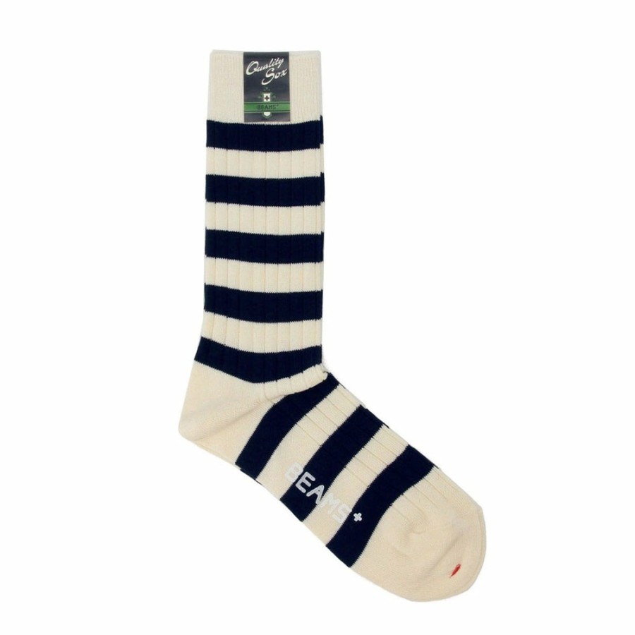 Mode Femme Beams Chaussettes | Beams Plus - Chaussettes Rayees - Blanc Et Bleu