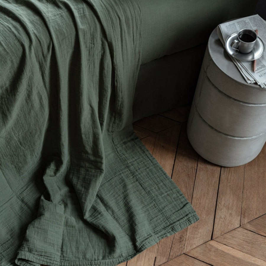 Linge De Maison 2100 GAZEX Draps Plats | Drap Plat En Gaze De Coton - Vert Luxembourg