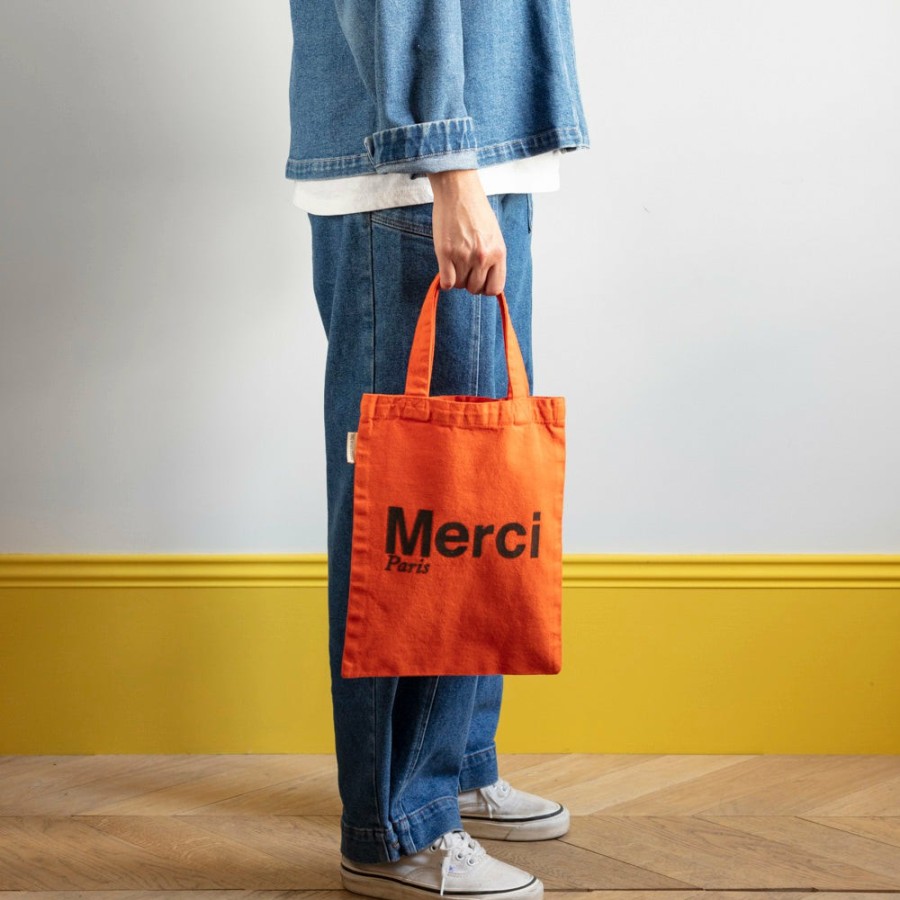 Mode Femme V01 Tote Bags Merci | Merci - Tote Bag En Coton - Orange & Marron