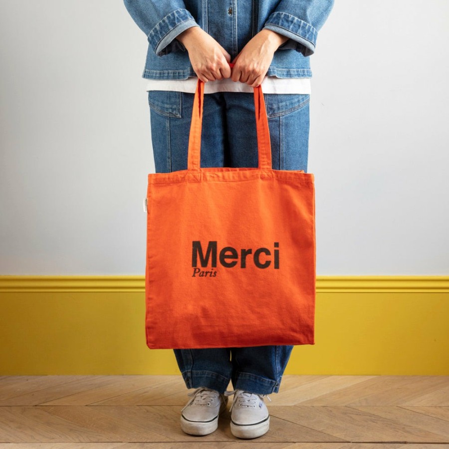 Mode Femme V01 Tote Bags Merci | Merci - Tote Bag En Coton - Orange & Marron