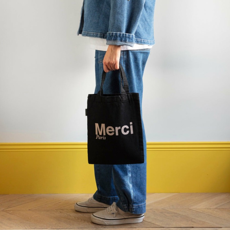 Mode Femme V01 Tote Bags Merci | Merci - Tote Bag En Coton - Noir & Creme