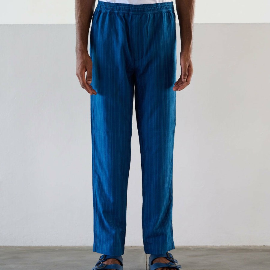 Mode Homme Original Madras Trading Co Pantalons | Original Madras Trading Co - Pantalon N65 Lax Drawstring - Bleu Raye