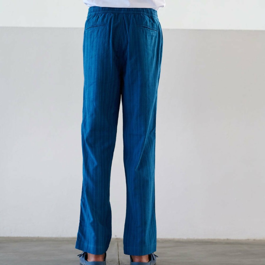 Mode Homme Original Madras Trading Co Pantalons | Original Madras Trading Co - Pantalon N65 Lax Drawstring - Bleu Raye