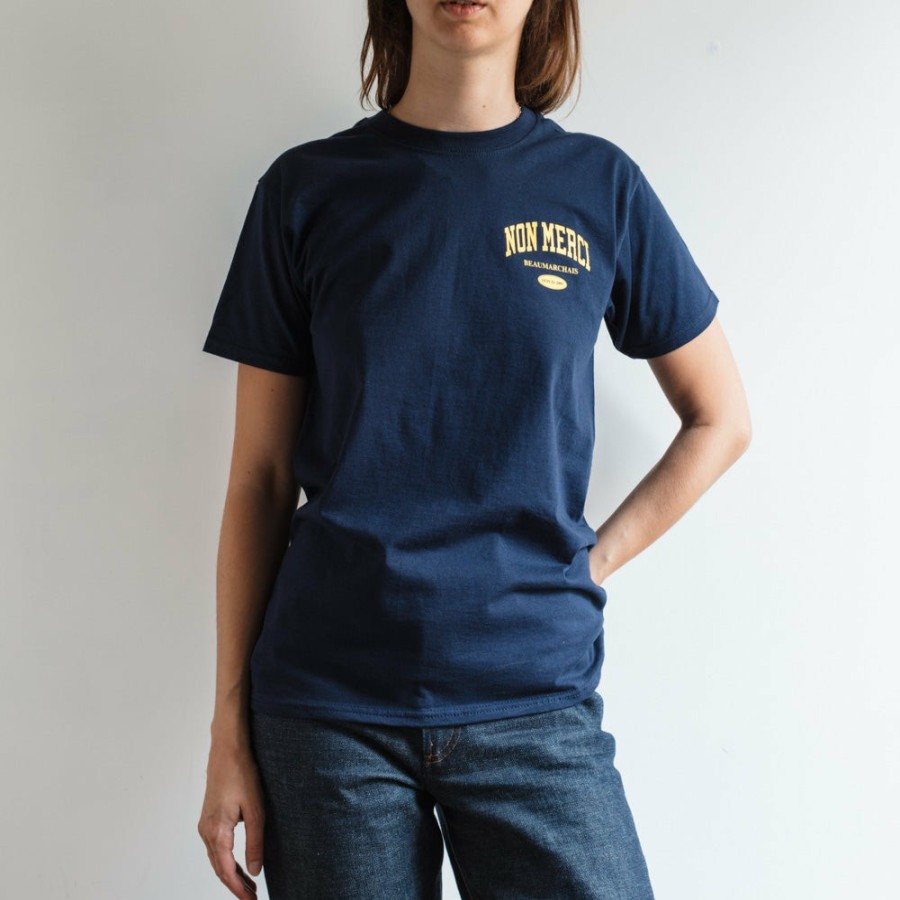 Mode Femme M05 T-Shirts | Merci - T-Shirt College Non Merci - Bleu