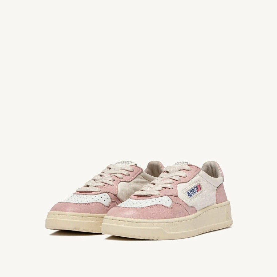 Mode Femme AUTRY Baskets | Autry - Baskets Medalist Low Goat/Suede - Rose & Blanc