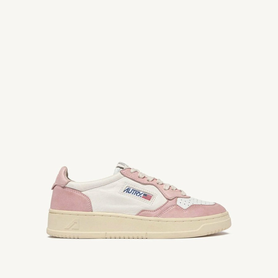 Mode Femme AUTRY Baskets | Autry - Baskets Medalist Low Goat/Suede - Rose & Blanc