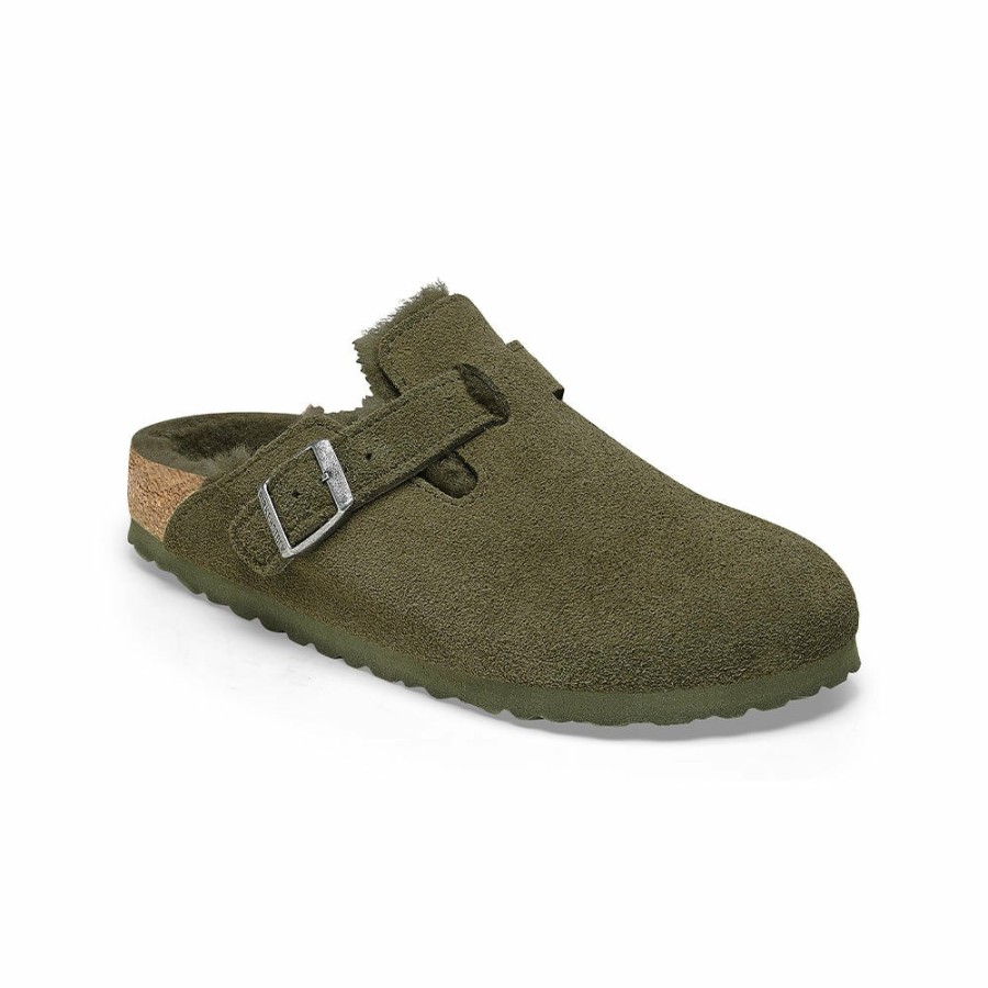 Mode Homme Birkenstock Sabots | Birkenstock - Sabots Boston En Fourrure - Kaki