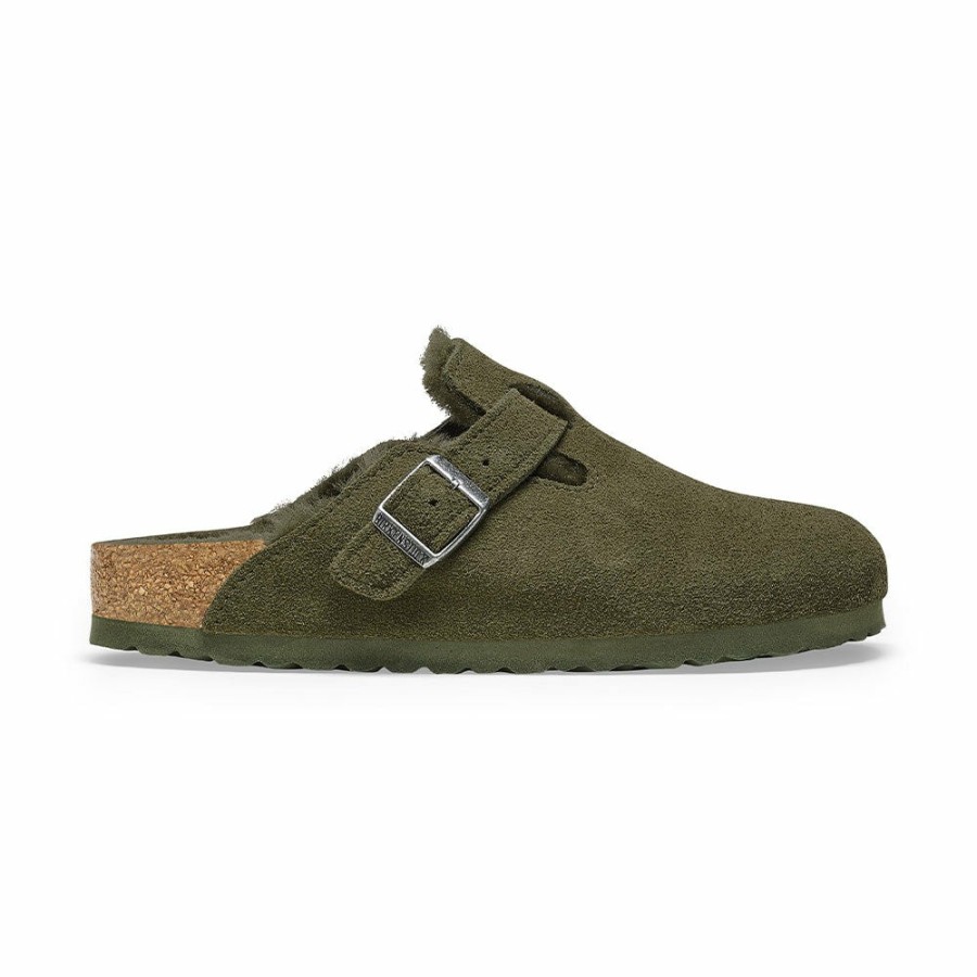 Mode Homme Birkenstock Sabots | Birkenstock - Sabots Boston En Fourrure - Kaki