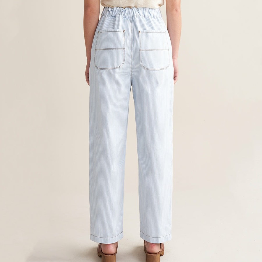 Mode Femme Bellerose Pantalons | Bellerose - Pantalon Pasop - Bleu Ciel Rayes