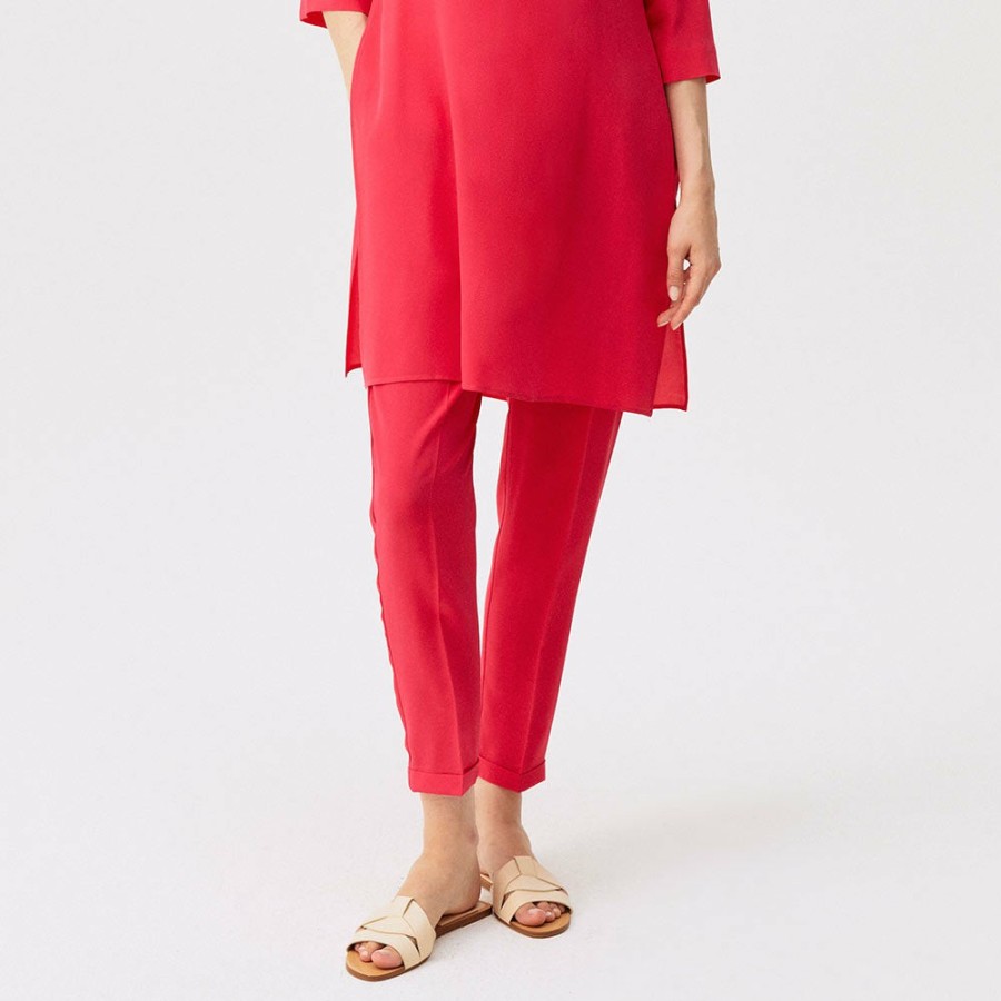 Mode Femme ROSSO 35 Pantalons | Rosso35 - Pantalon Oversized En Crepe De Chine - Fuchsia