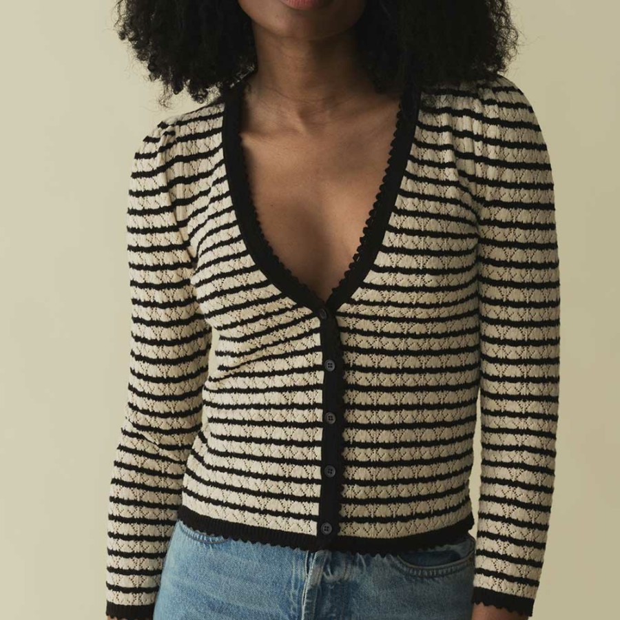 Mode Femme Dôen Mailles | Doen - Cardigan Chandel - Beige A Rayures