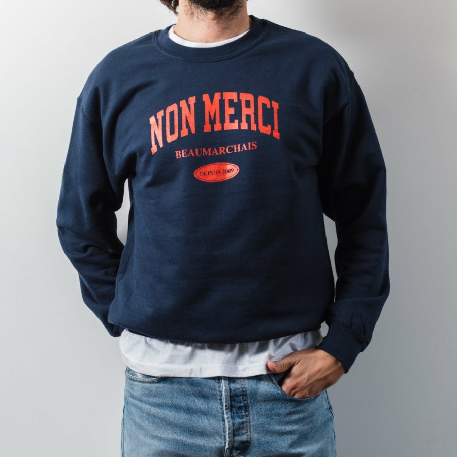 Mode Homme M05 Sweats | Merci - Sweat College Non Merci - Bleu