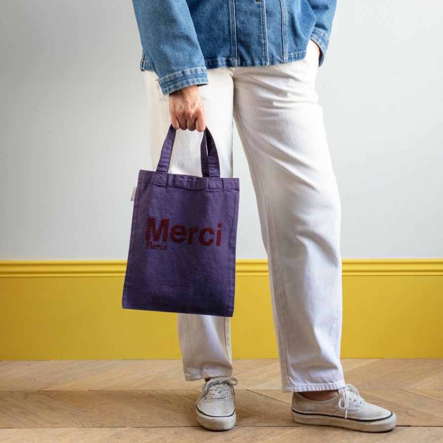 Mode Femme V01 Tote Bags Merci | Merci - Tote Bag En Coton - Violet & Bordeaux