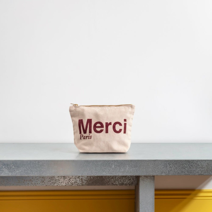 Beaute V01 Trousses De Toilette | Merci - Pochette En Coton - Creme & Rouge