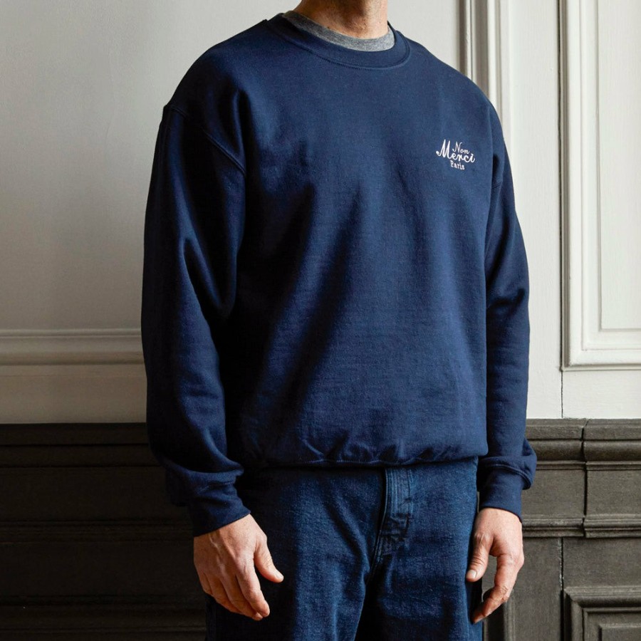 Mode Homme Merci Sweats | Merci - Sweat Unisexe Non Merci "Rive Gauche" - Bleu Marine