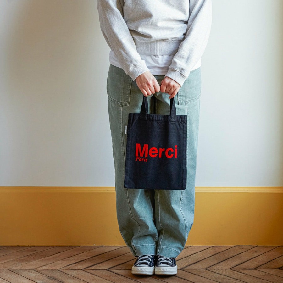 Mode Femme MERCI Tote Bags Merci | Merci - Tote Bag En Coton - Noir & Rouge