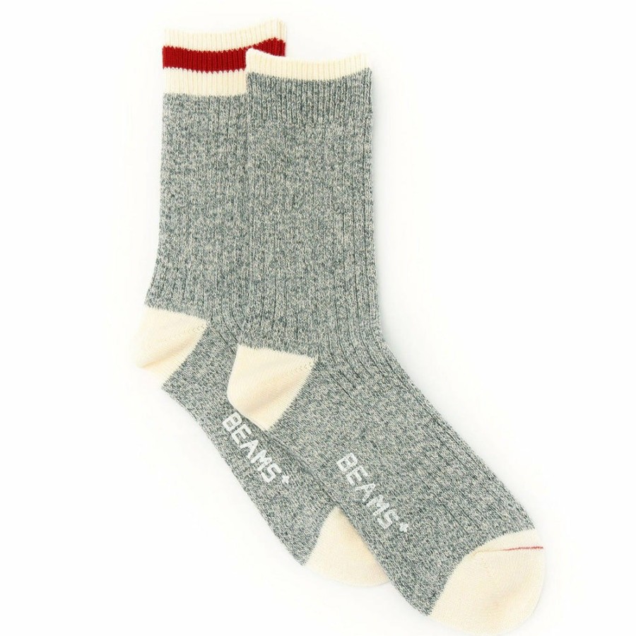 Mode Femme Beams Chaussettes | Beams Plus - Chaussettes - Gris Et Rouge