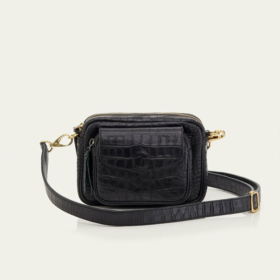 Mode Femme Claris Virot Sacs A Main | Claris Virot - Sac Baby Charlie - Noir Croco