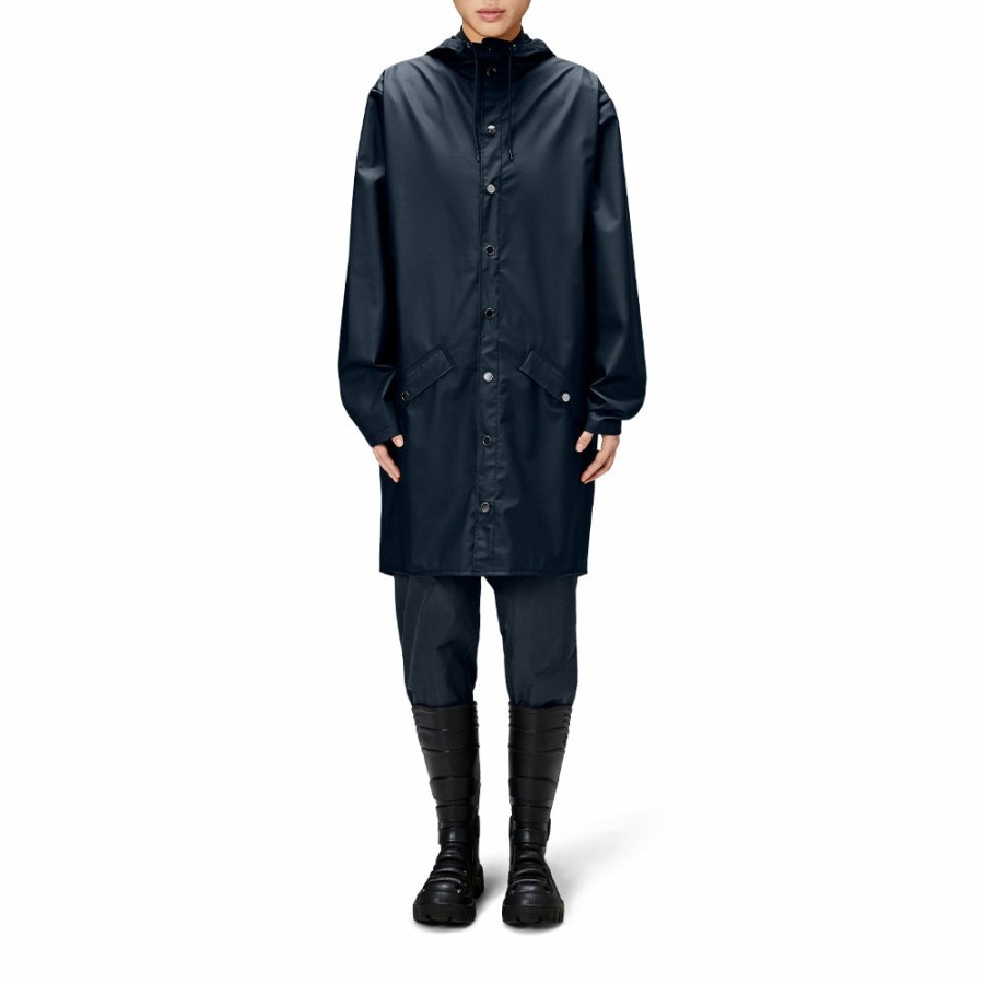 Mode Femme Rains Manteaux | Rains - Veste Impermeable Longue - Marine