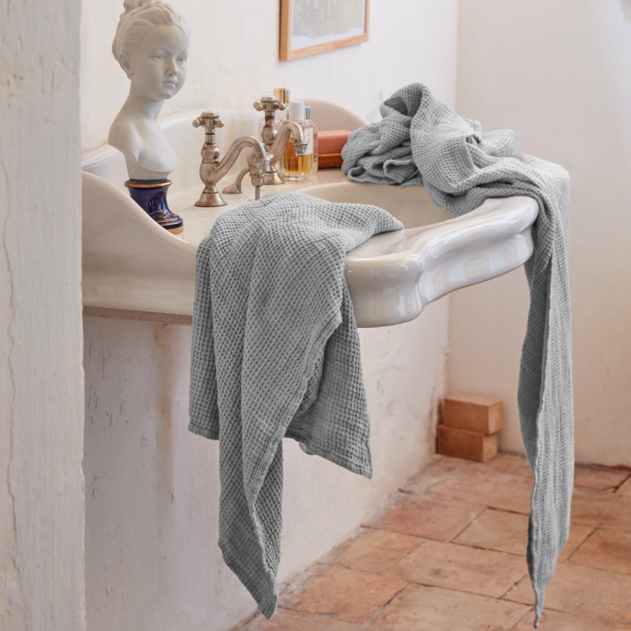 Linge De Maison 200 LINTEX Serviettes De Bain En Lin | Serviette De Bain En Lin - Waffle - Gris Vesuve