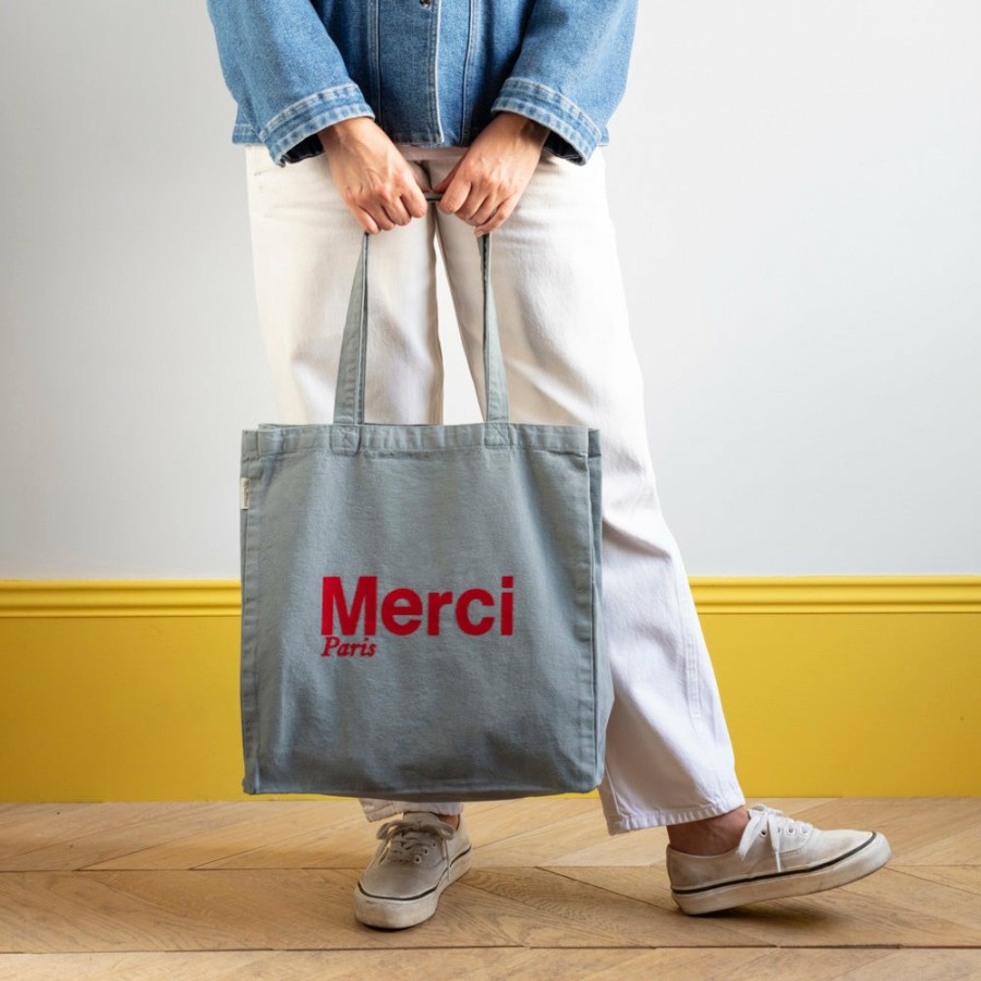 Mode Femme V01 Tote Bags Merci | Merci - Tote Bag En Coton - Bleu Rouge