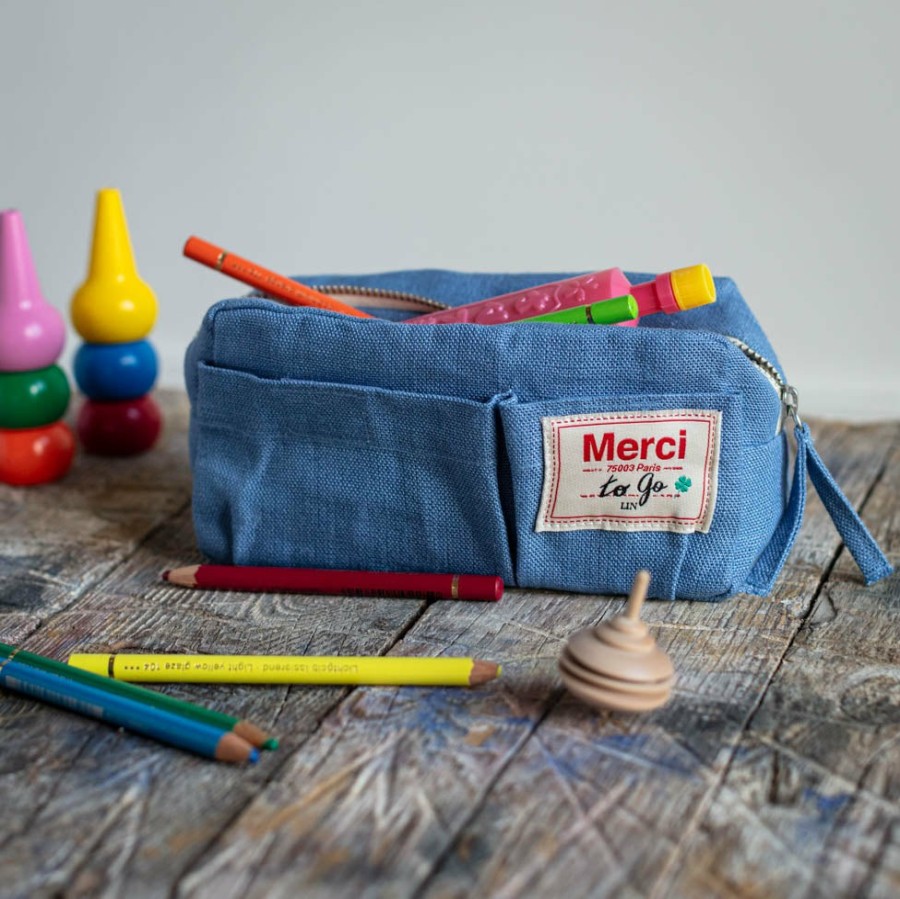 Deco & Lifestyle 200 LINTEX Trousses | Merci - Trousse En Lin Lave - Bleu Paros