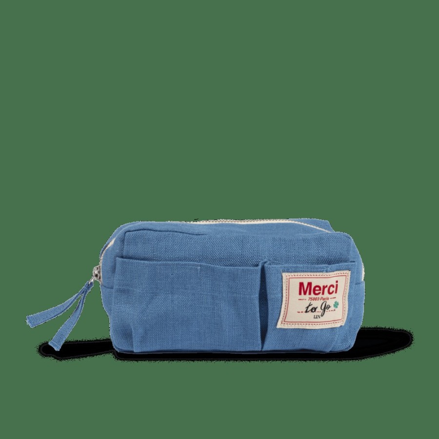 Deco & Lifestyle 200 LINTEX Trousses | Merci - Trousse En Lin Lave - Bleu Paros