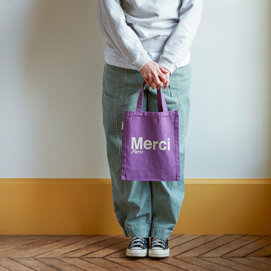 Mode Femme MERCI Tote Bags Merci | Merci - Tote Bag En Coton - Violet & Ecru