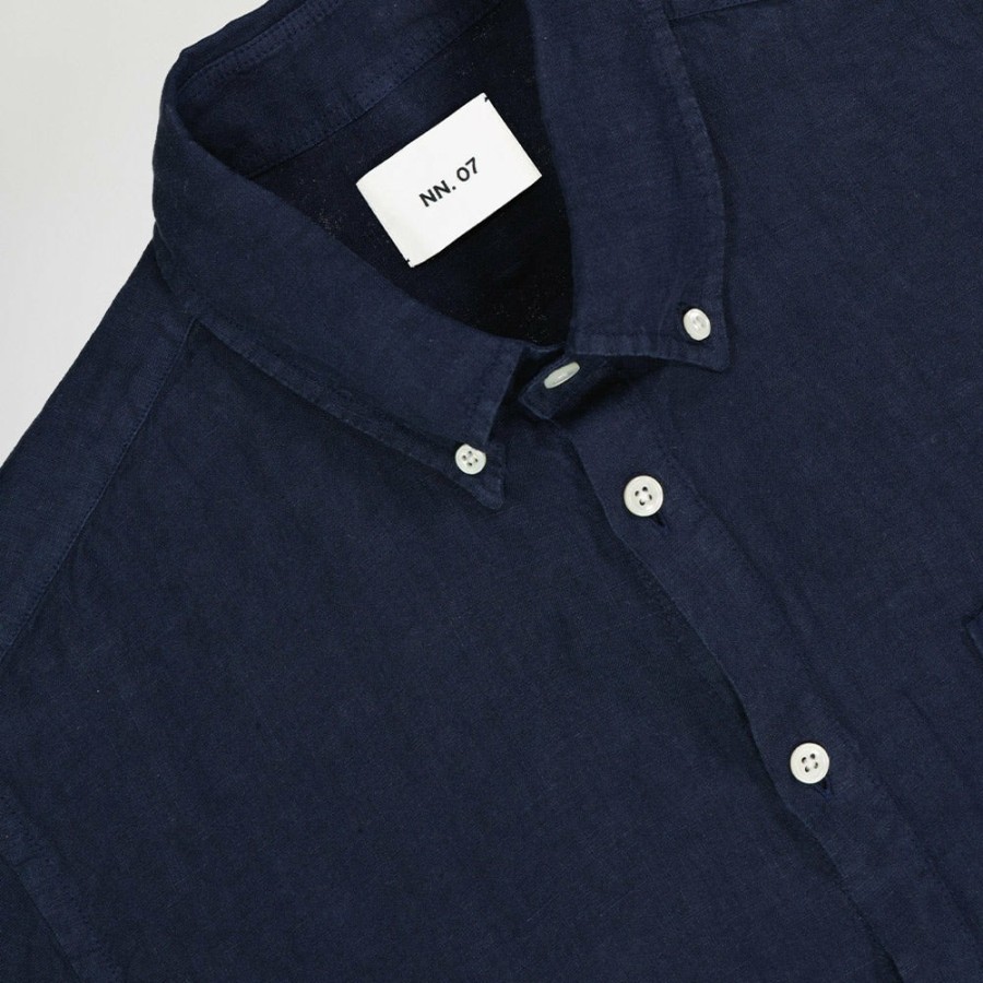 Mode Homme NN07 Chemises | Nn07 - Chemise Lin - Navy