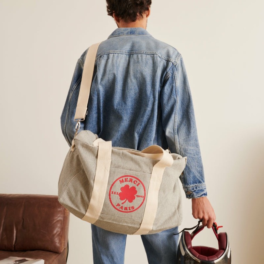 Mode Homme 2105 VJ SOURCING Sacs | Merci - Sac Weekender En Canvas - Rayures Bleu