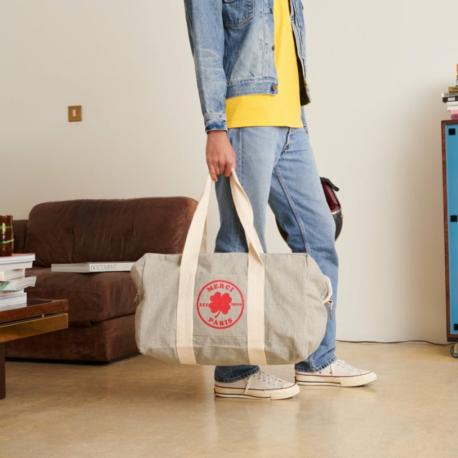 Mode Homme 2105 VJ SOURCING Sacs | Merci - Sac Weekender En Canvas - Rayures Bleu