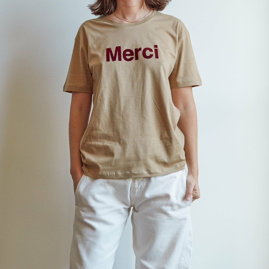 Mode Femme MERCI T-Shirts | Merci - T-Shirt Logo Merci - Noisette