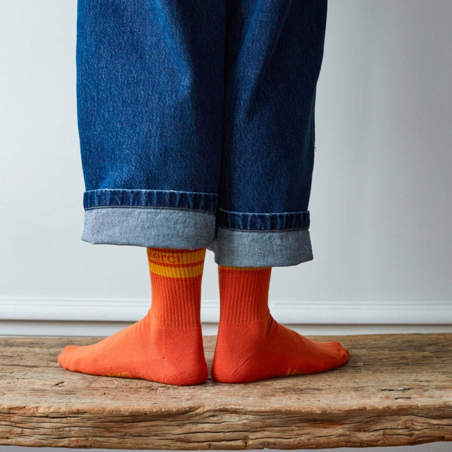 Mode Femme F01 Chaussettes | Merci - Chaussettes A Rayures - Orange