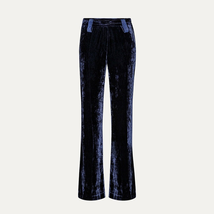 Mode Femme Forte_Forte Pantalons | Forte_Forte - Pantalon Large En Velours - Bleu Marine