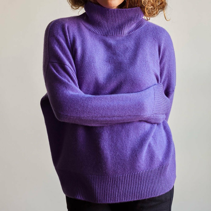 Mode Femme MERCI Mailles | Merci - Pull Col Cheminee En Cachemire - Violet