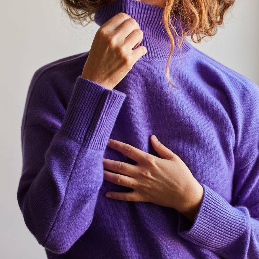 Mode Femme MERCI Mailles | Merci - Pull Col Cheminee En Cachemire - Violet