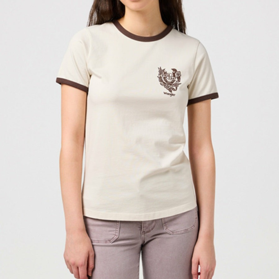 Mode Femme WRANGLER T-Shirts | Wrangler - T-Shirt Ringer - Blanc