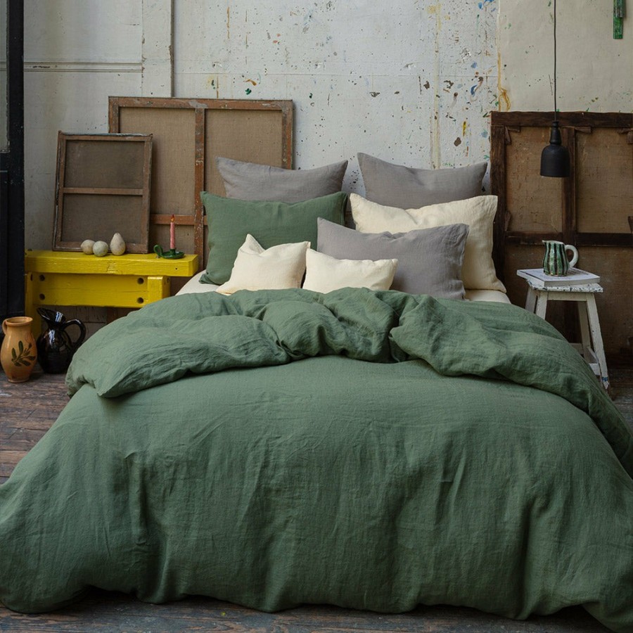 Linge De Maison 200 LINTEX Housses De Couette | Housse De Couette En Lin Lave - Vert D'Anduze